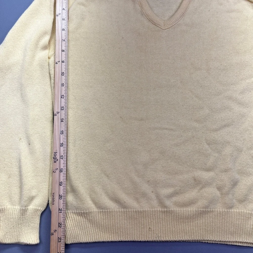 VTG Pinnacle Cotton V-Neck Sweater‎ Classic Knitwear Soft Yellow Pullover Sz M